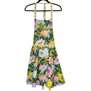 Vera Bradley Cotton Linen Full Apron Yellow Green Pink Flowers One Size